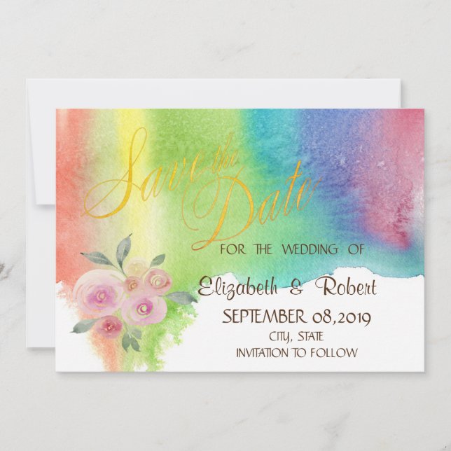 Modern Watercolor Splash Flower Save The Date (Front)