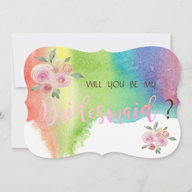 Modern Watercolor Splash Flowers Bridesmaid Card (Front)