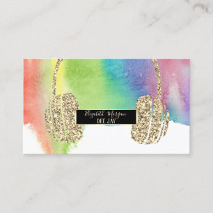 Modern Watercolor Splash, Glitter Headphone DJ Business Card
