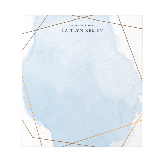 Modern Watercolor Splash Gold & Blue Personalised Notepad (Front)