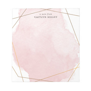 Modern Watercolor Splash, Gold & Pink Personalised Notepad