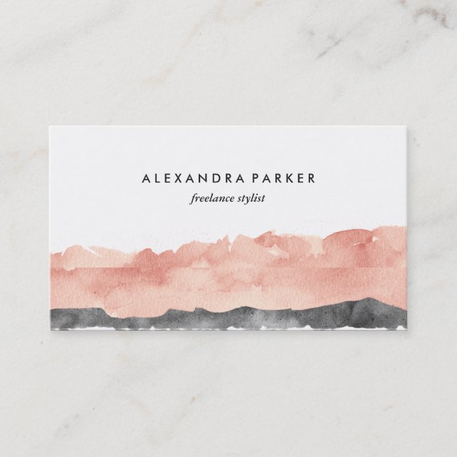 Modern Watercolor Splash | Rose and Black Business Card (Front)
