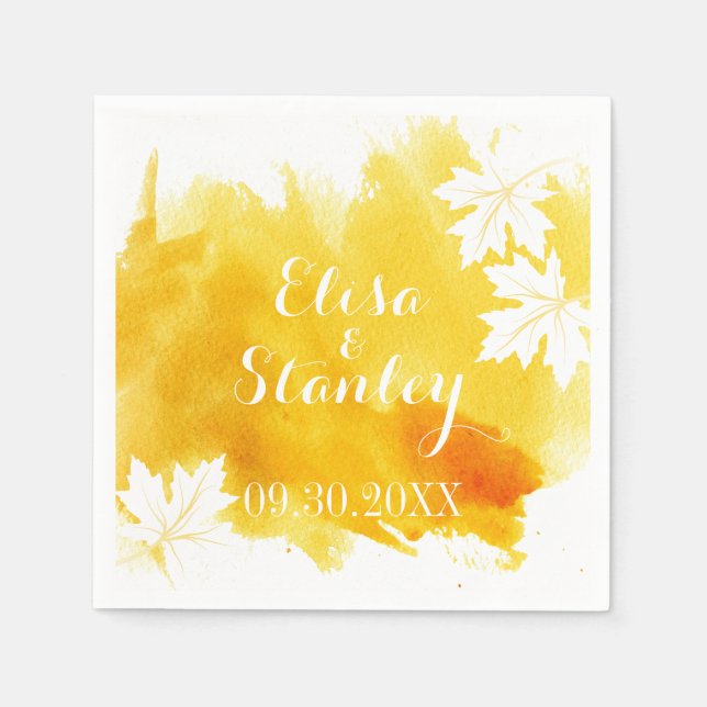 Modern watercolor splash yellow wedding napkin (Front)
