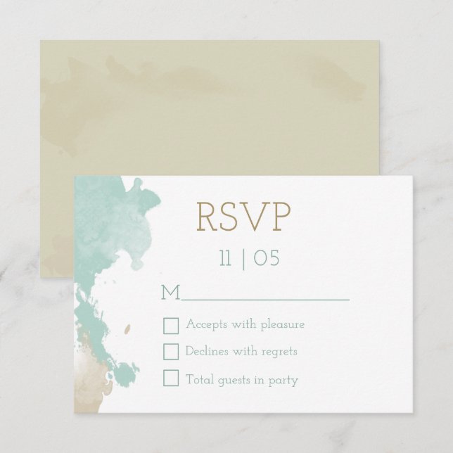 Modern Watercolor Splashes Wedding RSVP Card (Front/Back)