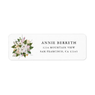 Modern Watercolor Spring Bouquet Pastel Tulip Pink Return Address Label