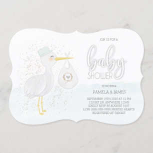 Modern Watercolor Stork Baby Shower Invitation