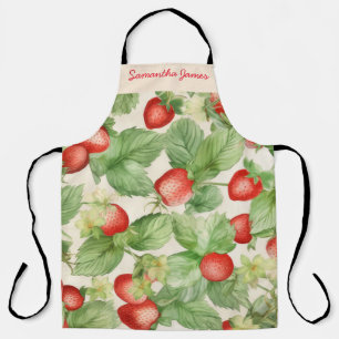 Modern Watercolor Strawberry Pattern Personalised Apron
