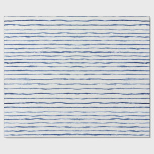 Modern Watercolor Striped Pattern Blue and White Wrapping Paper