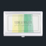 Modern Watercolor Stripes Photography Temple Business Card Holder<br><div class="desc">Elegant modern photography business card holder template. Trendy pastel watercolors brush strokes stripes. Yellow and pastel green.</div>