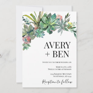Modern Watercolor Succulent Greenery Wedding  Invitation