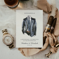 Modern Watercolor Suit Groomsman Proposal Request