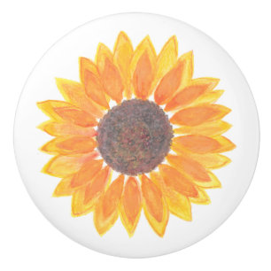Modern Watercolor Sunflower Ceramic Knob