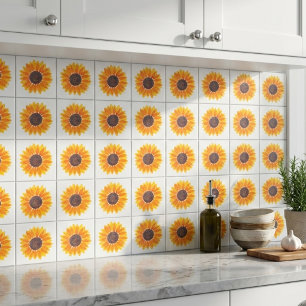 Modern Watercolor Sunflower Ceramic Tile