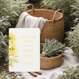 Modern Watercolor Sunny Sunflower Wedding Save Dat Invitation
