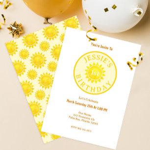 Modern Watercolor Sunshine Theme 1st Birthday Invitation