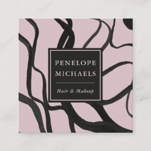 Modern Watercolor Swirls Mauve and Black Square Business Card