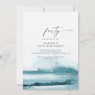 Modern Watercolor   Teal 40th Birthday Party Invitation