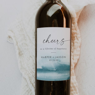 Modern Watercolor   Teal Cheers Wedding Wine Label