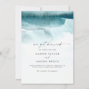 Modern Watercolor   Teal Elopement Announcement
