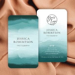 Modern Watercolor Teal Professional Logo Business Card