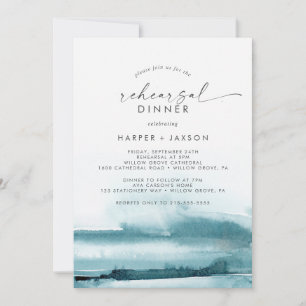 Modern Watercolor   Teal Rehearsal Dinner Invitation