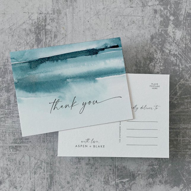 Modern Watercolor | Teal Thank You Postcard (Creator Uploaded)