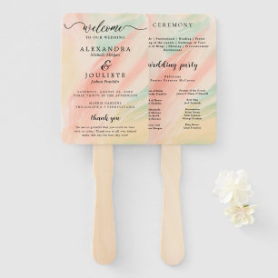 Modern Watercolor   Teal Wedding Program Hand Fan