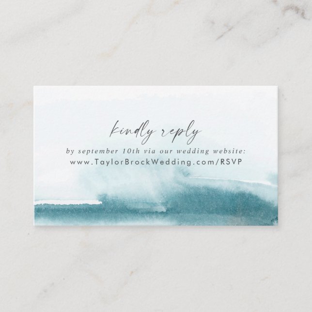 Modern Watercolor | Teal Wedding Website RSVP Enclosure Card (Front)
