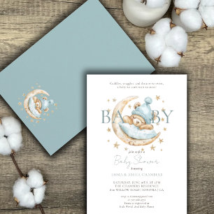 Modern Watercolor Teddy Bear Blue Baby Shower Invitation