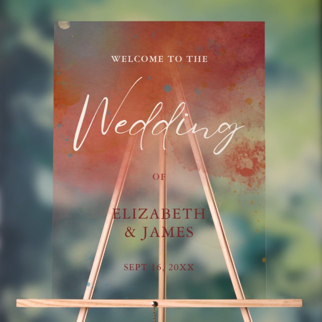 Modern Watercolor Terracotta Boho Wedding Welcome Acrylic Sign (Neutral)