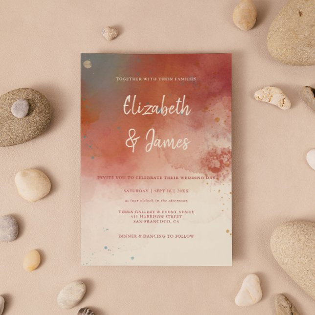 Modern Watercolor Terracotta Desert Boho Wedding Invitation (Creator Uploaded)