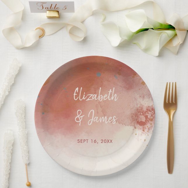 Modern Watercolor Terracotta Desert Boho Wedding Paper Plate (Wedding)