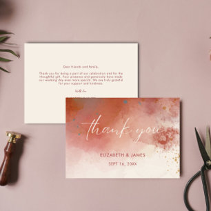 Modern Watercolor Terracotta Desert Boho Wedding Thank You Card