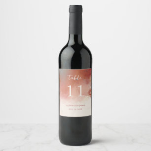 Modern Watercolor Terracotta Wedding Table Number Wine Label