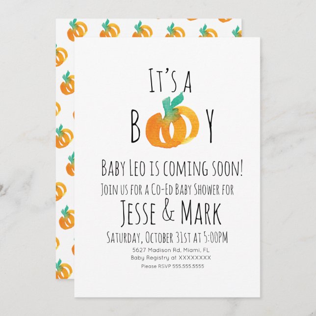 Modern Watercolor Tiny Pumpkins Baby Shower Invitation (Front/Back)