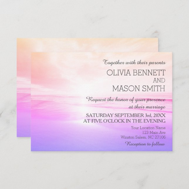 Modern Watercolor Tropical Beach Sea Wedding Card (Front/Back)