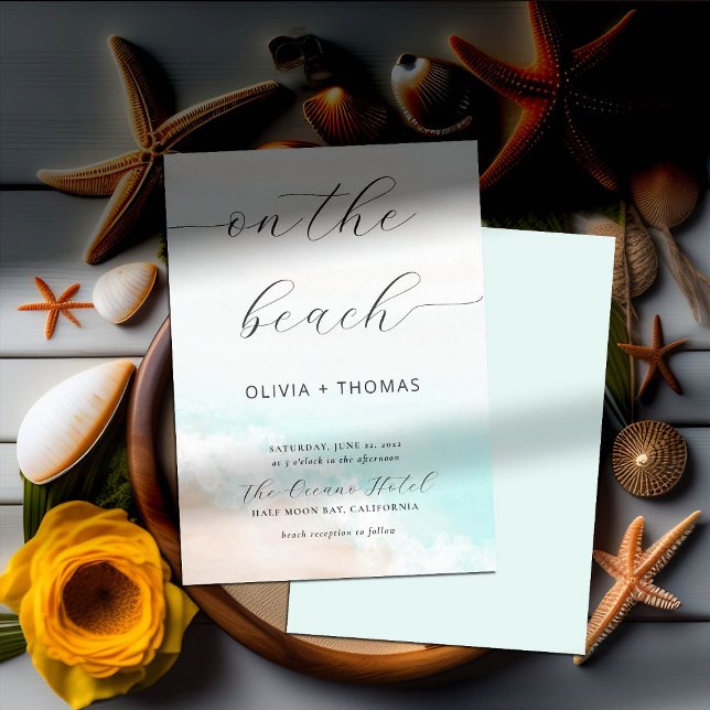 Modern Watercolor Tropical Beach Wave Aqua Wedding Invitation (Creator Uploaded)