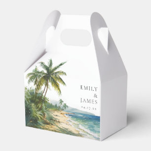 Modern Watercolor Tropical Beach Wedding Favour Box