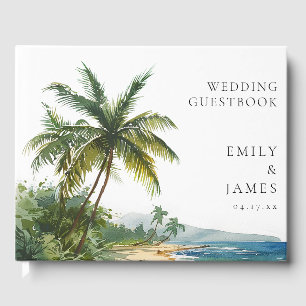 Modern Watercolor Tropical Beach Wedding Guest Book