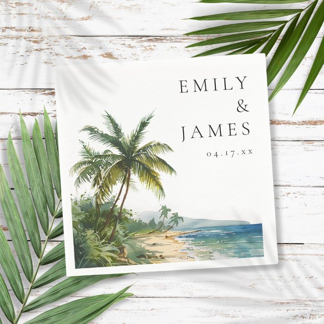Modern Watercolor Tropical Beach Wedding Napkin (Modern Watercolor Tropical Beach Wedding Napkins)