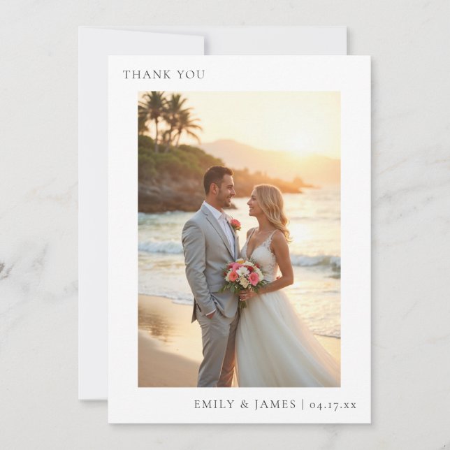 Modern Watercolor Tropical Beach Wedding Thank You Card (Front)