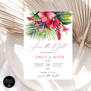 Modern Watercolor Tropical Botanical Save the Date Invitation