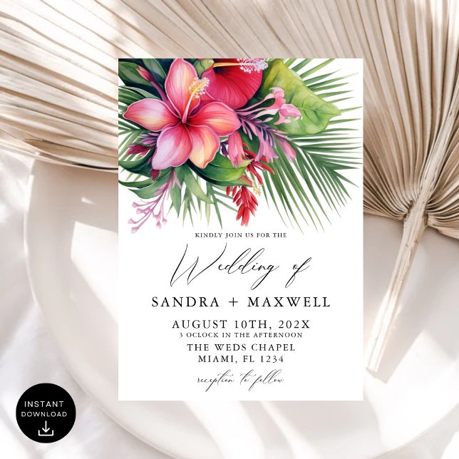 Modern Watercolor Tropical Botanical Wedding Invitation (Creator Uploaded)