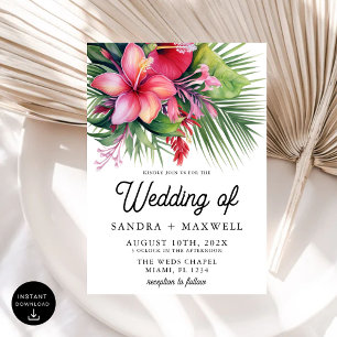 Modern Watercolor Tropical Botanical Wedding Invitation