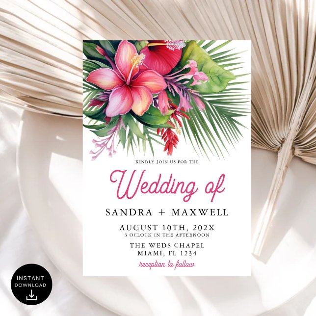 Modern Watercolor Tropical Botanical Wedding Invitation (Creator Uploaded)