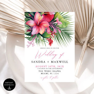 Modern Watercolor Tropical Botanical Wedding Invitation
