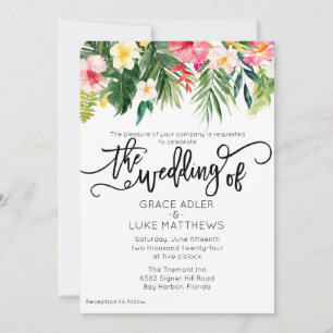 Modern Watercolor Tropical Flowers Wedding Invitation