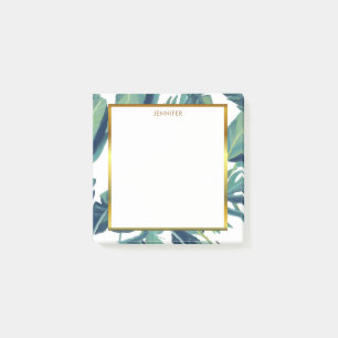 Modern watercolor tropical leaves monogram name post-it notes