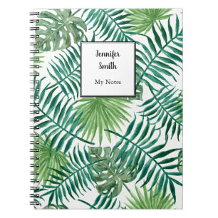 Modern watercolor tropical leaves personalised notebook