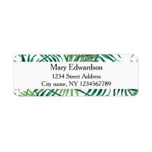 Modern watercolor tropical leaves return address label